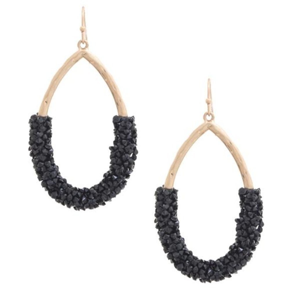New Chic Fuchsia, Black, White Beaded Teardrop Dangle Earrings